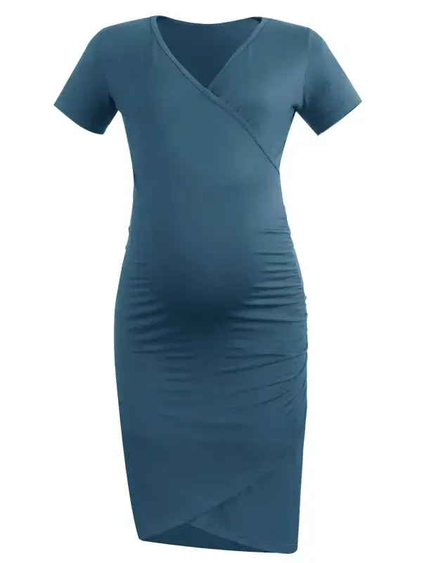 Летнее платье для беременных Smallshow с коротким рукавом, одежда для беременных с рюшами. - 3