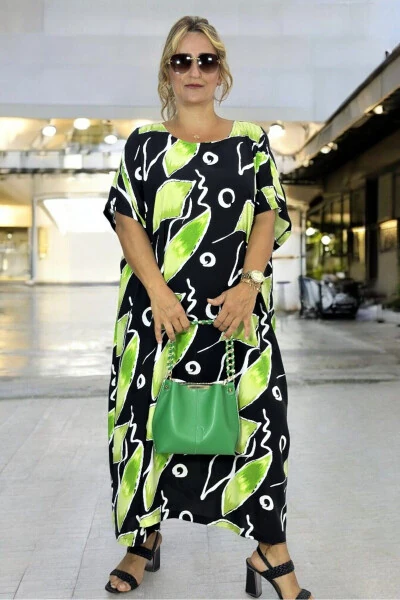 ЛЕТНЕЕ ПЛАТЬЕ С ВОРОТНИКОМ-СТОЙКОЙ, КОРОТКИМИ РУКАВАМИ, СВОБОДНЫМ КРОЕМ, ВНЕРАЗМЕРНЫМ, ИЗ ХЛОПКА И ВИСКОЗЫ - 3