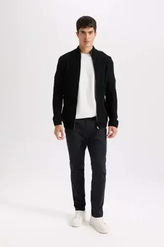 Летние габардиновые брюки чинос Slim Fit, узкого кроя, с карманами - темно-серый антрацит. - 2