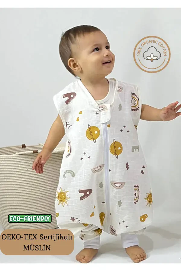 Летний муслиновый спальный мешок, 0,5 Tog однослойный детский спальный мешок, радужный узор унисекс для младенцев - 1