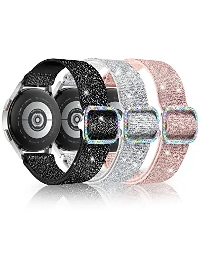 LETOD Samsung Galaxy Watch ayollar uchun bilaguzuklar, Samsung Galaxy Watch 8/7/6/5/4/FE, Active 2 uchun mo'ljallangan Bling cho'ziluvchan neylon tasma – Yumshoq, nafas oladigan, sozlanishi, yaltiroq elastik bilakuzuk - 1