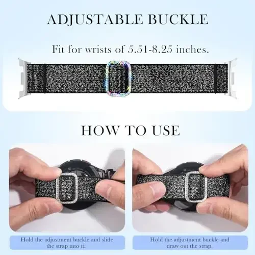 LEToid ayollar uchun Samsung Galaxy Watch tasmalar, Samsung Galaxy Watch 8/7/6/5/4/FE, Active 2 uchun mo'ljallangan Bling Strechli neylon tasmasi - Yumshoq, nafas oladigan, sozlanishi, yaltiroq elastik bilaguzuk - 7