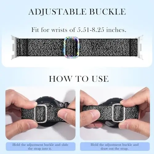 LEToid ayollar uchun Samsung Galaxy Watch tasmalar, Samsung Galaxy Watch 8/7/6/5/4/FE, Active 2 uchun mo'ljallangan Bling Strechli neylon tasmasi - Yumshoq, nafas oladigan, sozlanishi, yaltiroq elastik bilaguzuk - 7