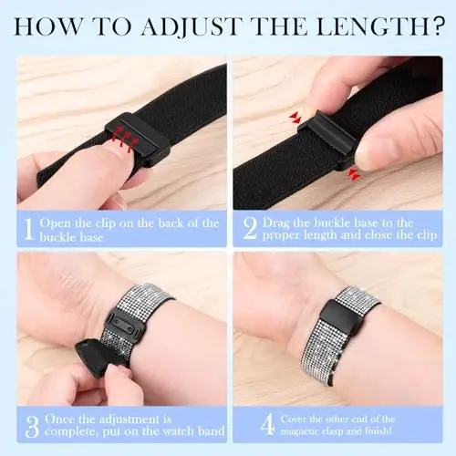 LETOID for Samsung Galaxy Watch Bands for Women, Bling Stretchy Nylon Strap Designed for Samsung Galaxy Watch 8/7/6/5/4/FE, Active 2 – Soft, Breathable, Adjustable, Glitter Elastic Wristband - 7