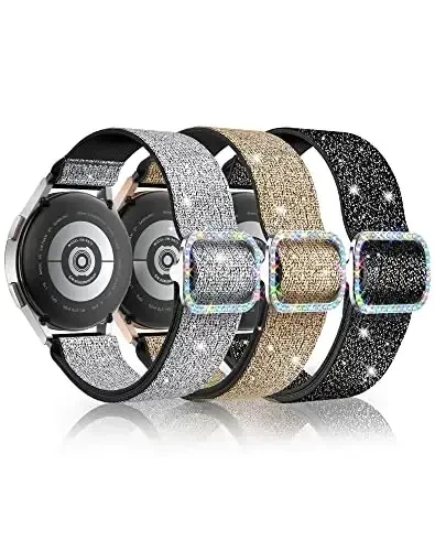LETOID for Samsung Galaxy Watch Bands for Women, Bling Stretchy Nylon Strap Designed for Samsung Galaxy Watch 8/7/6/5/4/FE, Active 2 – Soft, Breathable, Adjustable, Glitter Elastic Wristband - MODAZONE