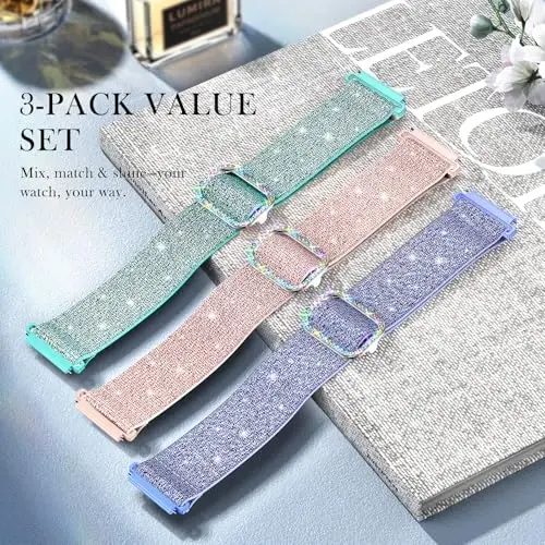 LETOID for Samsung Galaxy Watch Bands for Women, Bling Stretchy Nylon Strap Designed for Samsung Galaxy Watch 8/7/6/5/4/FE, Active 2 – Soft, Breathable, Adjustable, Glitter Elastic Wristband - 2