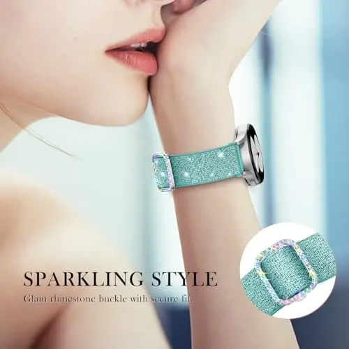 LETOID for Samsung Galaxy Watch Bands for Women, Bling Stretchy Nylon Strap Designed for Samsung Galaxy Watch 8/7/6/5/4/FE, Active 2 – Soft, Breathable, Adjustable, Glitter Elastic Wristband - 4