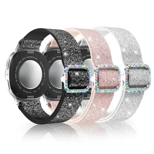 LETOID for Samsung Galaxy Watch Bands for Women, Bling Stretchy Nylon Strap Designed for Samsung Galaxy Watch 8/7/6/5/4/FE, Active 2 – Soft, Breathable, Adjustable, Glitter Elastic Wristband - MODAZONE