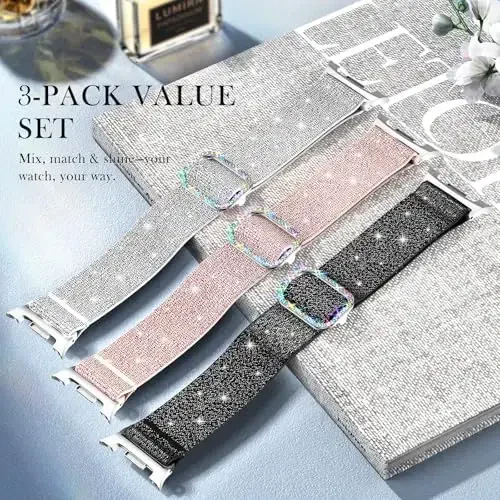 LETOID for Samsung Galaxy Watch Bands for Women, Bling Stretchy Nylon Strap Designed for Samsung Galaxy Watch 8/7/6/5/4/FE, Active 2 – Soft, Breathable, Adjustable, Glitter Elastic Wristband - 3