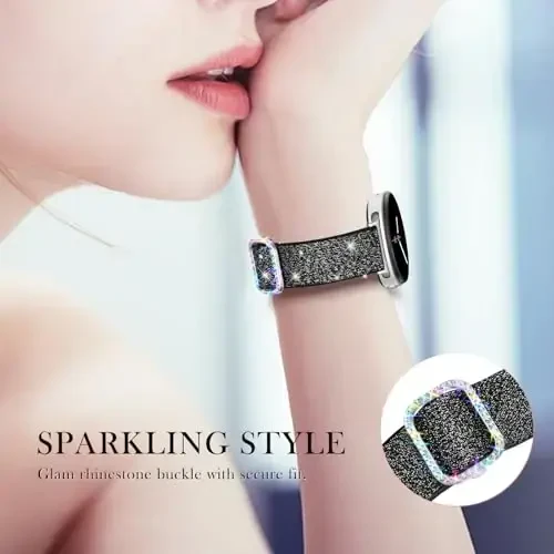 LETOID for Samsung Galaxy Watch Bands for Women, Bling Stretchy Nylon Strap Designed for Samsung Galaxy Watch 8/7/6/5/4/FE, Active 2 – Soft, Breathable, Adjustable, Glitter Elastic Wristband - 4
