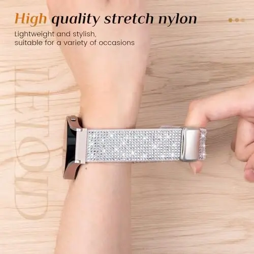 LETOID for Samsung Galaxy Watch Bands for Women, Bling Stretchy Nylon Strap Designed for Samsung Galaxy Watch 8/7/6/5/4/FE, Active 2 – Soft, Breathable, Adjustable, Glitter Elastic Wristband - 4