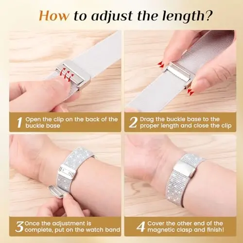 LETOID for Samsung Galaxy Watch Bands for Women, Bling Stretchy Nylon Strap Designed for Samsung Galaxy Watch 8/7/6/5/4/FE, Active 2 – Soft, Breathable, Adjustable, Glitter Elastic Wristband - 6