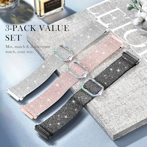 LETOID for Samsung Galaxy Watch Bands for Women, Bling Stretchy Nylon Strap Designed for Samsung Galaxy Watch 8/7/6/5/4/FE, Active 2 – Soft, Breathable, Adjustable, Glitter Elastic Wristband - 8