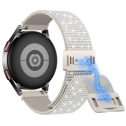 LETOID Samsung Galaxy Watch ayollar uchun bilaguzuklar, Samsung Galaxy Watch 8/7/6/5/4/FE, Active 2 uchun mo'ljallangan yaltiroq cho'ziluvchan neylon tasma – Yumshoq, nafas oladigan, sozlanishi, yaltiroq elastik bilakuzuk - MODAZONE