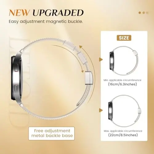 LETOID Samsung Galaxy Watch ayollar uchun bilaguzuklar, Samsung Galaxy Watch 8/7/6/5/4/FE, Active 2 uchun mo'ljallangan yaltiroq cho'ziluvchan neylon tasma – Yumshoq, nafas oladigan, sozlanishi, yaltiroq elastik bilakuzuk - 3