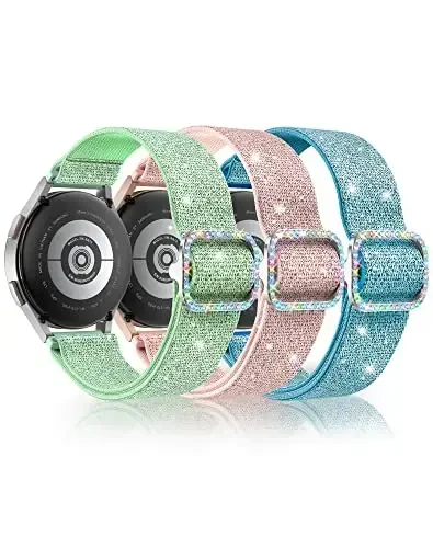 LETOID Samsung Galaxy Watch uchun ayollar bilaguzuklari, Samsung Galaxy Watch 8/7/6/5/4/FE, Active 2 uchun moʻljallangan yaltiroq choʻziluvchan neylon tasma – Yumshoq, nafas oladigan, sozlanishi, yaltiroq elastik bilaguzuk - MODAZONE