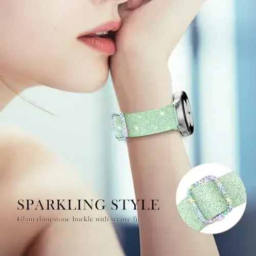 LETOID Samsung Galaxy Watch uchun ayollar bilaguzuklari, Samsung Galaxy Watch 8/7/6/5/4/FE, Active 2 uchun moʻljallangan yaltiroq choʻziluvchan neylon tasma – Yumshoq, nafas oladigan, sozlanishi, yaltiroq elastik bilaguzuk - 4