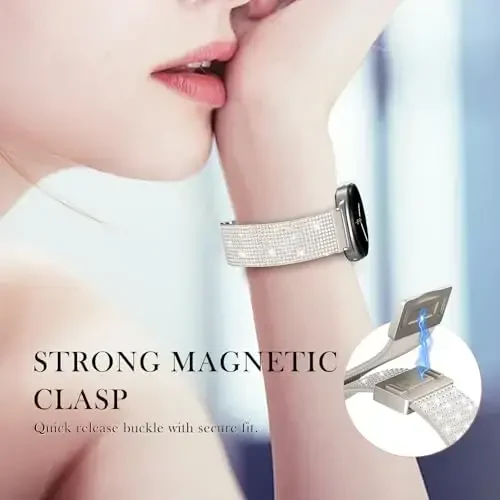 LETOID Samsung Galaxy Watch uchun ayollar uchun bilaguzuklar, Samsung Galaxy Watch 8/7/6/5/4/FE, Active 2 uchun mo'ljallangan yaltiroq cho'ziluvchan neylon tasma - Yumshoq, nafas oladigan, sozlanishi, yaltiroq elastik bilaguzuk - 4