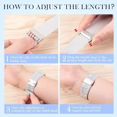 LETOID Samsung Galaxy Watch uchun ayollar uchun bilaguzuklar, Samsung Galaxy Watch 8/7/6/5/4/FE, Active 2 uchun mo'ljallangan yaltiroq cho'ziluvchan neylon tasma - Yumshoq, nafas oladigan, sozlanishi, yaltiroq elastik bilaguzuk - 7