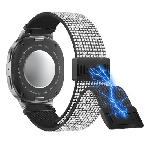 LETOLD ayollar uchun Samsung Galaxy Watch tasmalar, Samsung Galaxy Watch 8/7/6/5/4/FE, Active 2 uchun mo'ljallangan Bling cho'ziluvchan neylon tasma - Yumshoq, nafas oladigan, sozlanishi, yaltiroq elastik bilaguzuk - MODAZONE