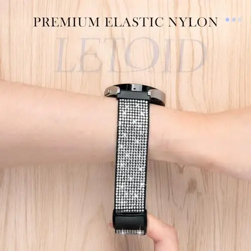 LETOLD ayollar uchun Samsung Galaxy Watch tasmalar, Samsung Galaxy Watch 8/7/6/5/4/FE, Active 2 uchun mo'ljallangan Bling cho'ziluvchan neylon tasma - Yumshoq, nafas oladigan, sozlanishi, yaltiroq elastik bilaguzuk - 3