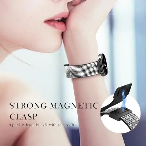 LETOLD ayollar uchun Samsung Galaxy Watch tasmalar, Samsung Galaxy Watch 8/7/6/5/4/FE, Active 2 uchun mo'ljallangan Bling cho'ziluvchan neylon tasma - Yumshoq, nafas oladigan, sozlanishi, yaltiroq elastik bilaguzuk - 4