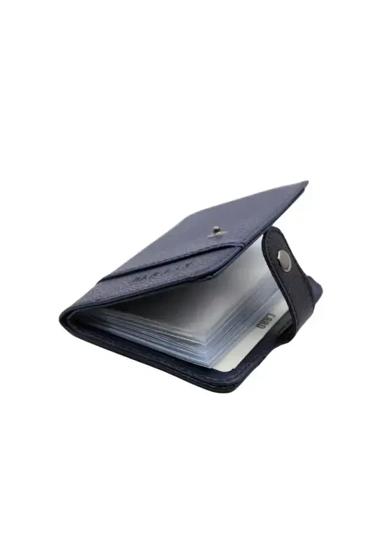 Letra-leather Look See-through Card Wallet & Cardholder Vertical Model-Navy Blue - MKM MAN