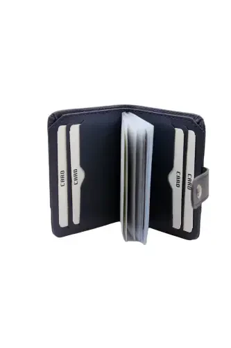 Letra-leather Look See-through Card Wallet & Cardholder Vertical Model-Navy Blue - MKM MAN (1)