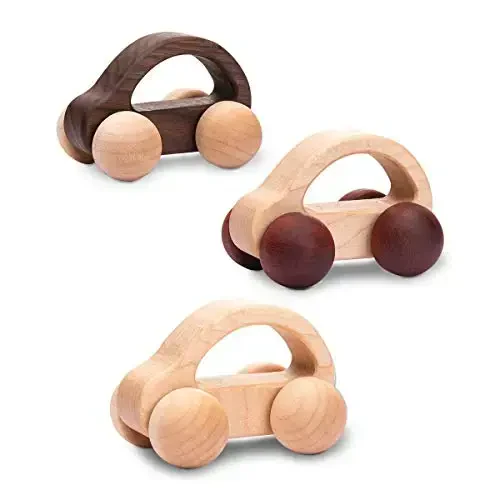let's make 3pc Wooden car Toys Montessori Nursing Wooden Rattle Toy Cars, Handcrafted Wooden Eco Friendly Toy Car - LET'S