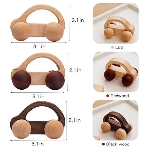 let's make 3pc Wooden car Toys Montessori Nursing Wooden Rattle Toy Cars, Handcrafted Wooden Eco Friendly Toy Car - 3