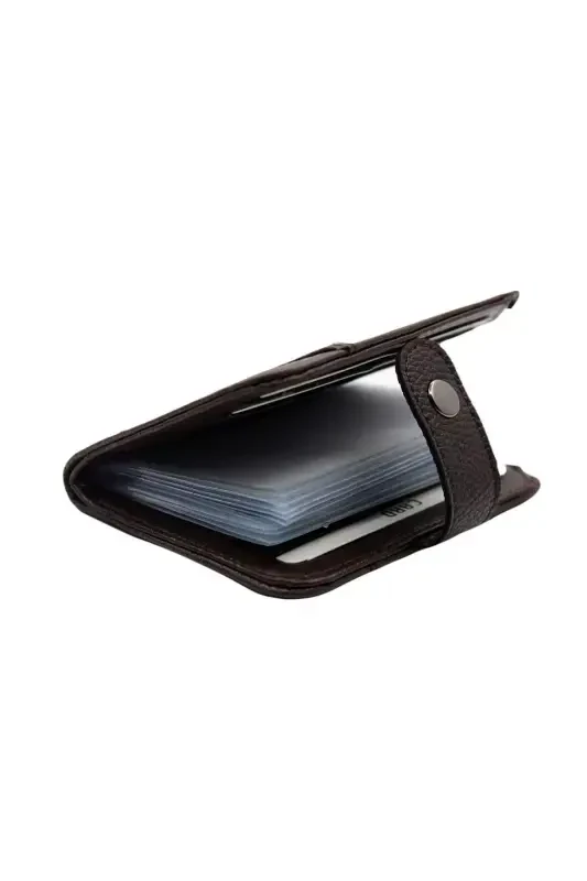 Letter--Leather Look Transparent Card Wallet & Cardholder Vertical Model-Brown - MKM MAN
