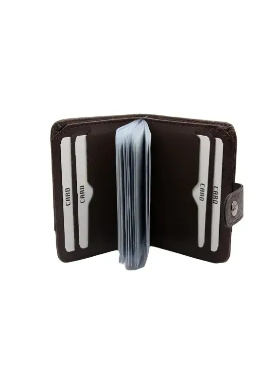 Letter--Leather Look Transparent Card Wallet & Cardholder Vertical Model-Brown - 2