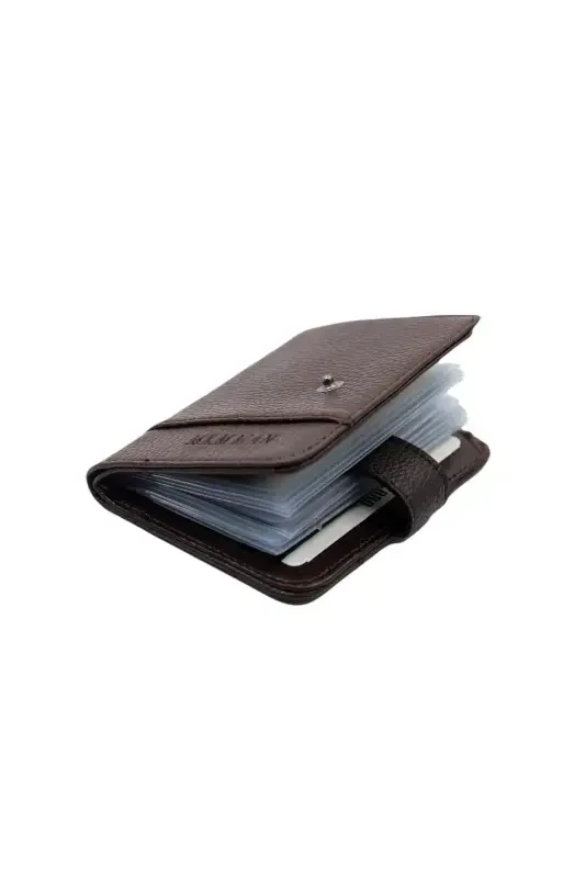 Letter--Leather Look Transparent Card Wallet & Cardholder Vertical Model-Brown - 3