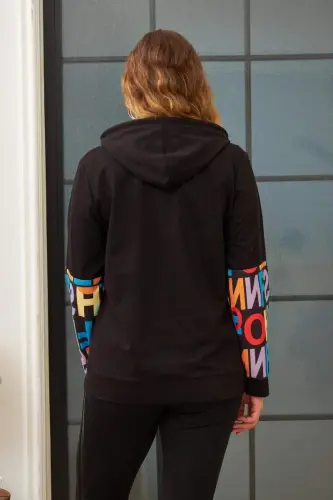 Letter Printed Plus Size Black Sweatshirt - 4