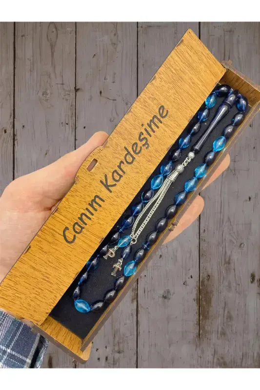 LETTERED BARLEY CUT PETROL BLUE ROSARY-petrol m.6 - KANUNİ TESBİH