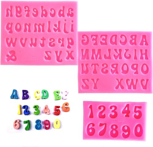 Letters Molds and Numbers Molds, Silicone Fondant Mold Chocolate Molds, 0-9 Number and 26 Letters Silicone Molds for Baking Desserts and Cake Decoration (3 pack) - 1