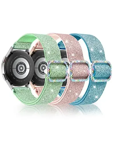 LETTOID, Samsung Galaxy Saat Kordonları Kadınlar için, Bling Esnek Naylon Kayış Samsung Galaxy Watch 8/7/6/5/4/FE, Active 2 için Tasarlandı - Yumuşak, Nefes Alabilir, Ayarlanabilir, Simli Elastik Bileklik 