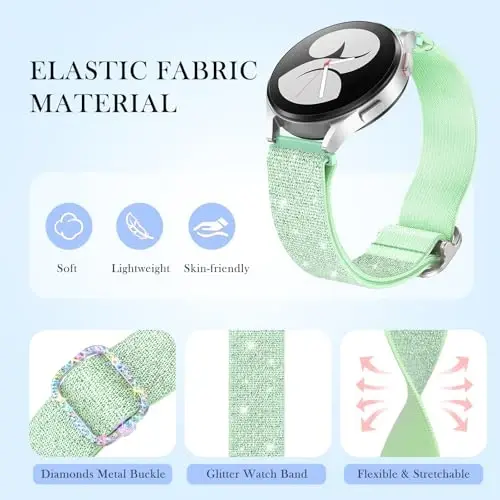 LETOID for Samsung Galaxy Watch Bands for Women, Bling Stretchy Nylon Strap Designed for Samsung Galaxy Watch 8/7/6/5/4/FE, Active 2 – Soft, Breathable, Adjustable, Glitter Elastic Wristband - 3