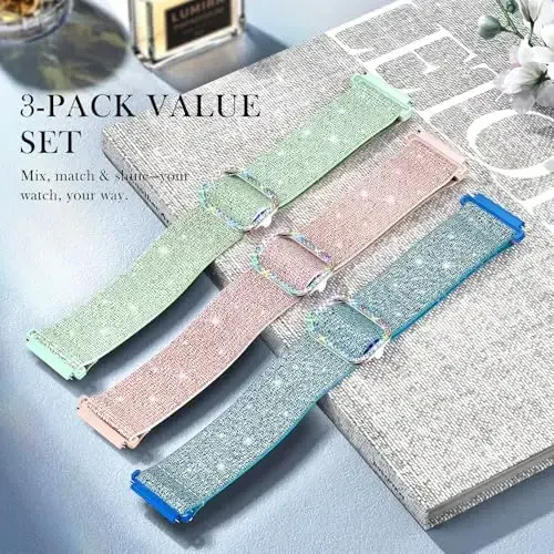 LETOID for Samsung Galaxy Watch Bands for Women, Bling Stretchy Nylon Strap Designed for Samsung Galaxy Watch 8/7/6/5/4/FE, Active 2 – Soft, Breathable, Adjustable, Glitter Elastic Wristband - MODAZONE (1)