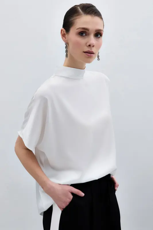 Летучая мышь рукав просторная блузка - Экрю-Экрю - SATEEN