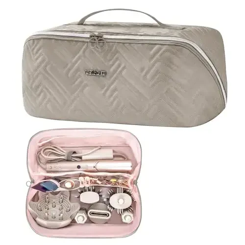 Leudes Hair Tools Travel Bag Dy son Airwrap Soch Quritgich Shark Flex Style Tashish Sumkasi Sayohat Kosmetika Sumkasi Portativ Qopchiq Yassi Qadoqlash Organizatorlari Ajratgich va Tutqich bilan (Tuya) - 1