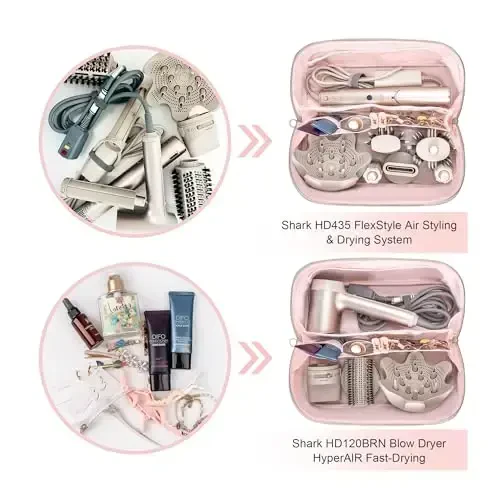 Leudes Hair Tools Travel Bag Dy son Airwrap Soch Quritgich Shark Flex Style Tashish Sumkasi Sayohat Kosmetika Sumkasi Portativ Qopchiq Yassi Qadoqlash Organizatorlari Ajratgich va Tutqich bilan (Tuya) - 6
