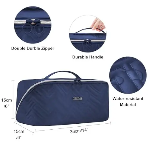 Leudes Hair Tools Travel Bag For Dy son Airwrap Hair Dryer Shark Flex Style Carrying Case Travel Makeup Bag Portable Pouch Flat Packing Organizers with Divider and Handle (Blue+Heat Resistant Mat) - 4
