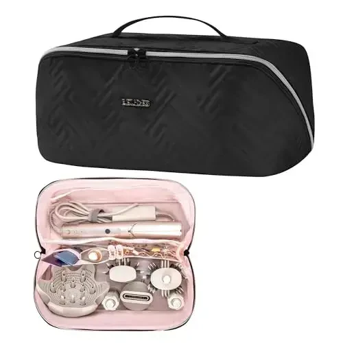 Leudes Hair Tools Travel Bag For Dy son Airwrap Hair Dryer Shark Flex Style Carrying Case Travel Makeup Bag Portable Pouch Open Flat Packing Organizers with Divider and Handle (Black) - LEUDES