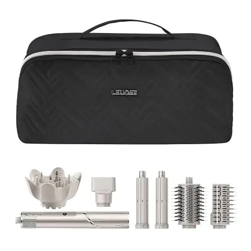 Leudes Hair Tools Travel Bag For Dy son Airwrap Hair Dryer Shark Flex Style Carrying Case Travel Makeup Bag Portable Pouch Open Flat Packing Organizers with Divider and Handle (Black) - 3