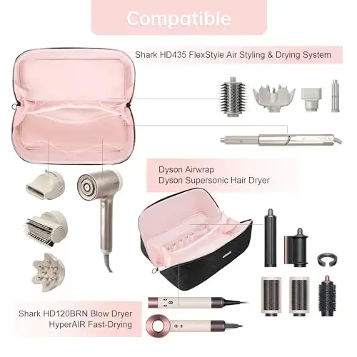 Leudes Hair Tools Travel Bag For Dy son Airwrap Hair Dryer Shark Flex Style Carrying Case Travel Makeup Bag Portable Pouch Open Flat Packing Organizers with Divider and Handle (Black) - 4