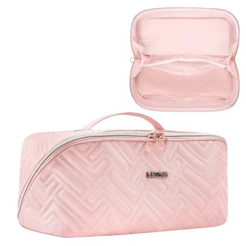 Leudes Hair Tools Travel Bag For Dy son Airwrap Hair Dryer Shark Flex Style Carrying Case Travel Makeup Bag Portable Pouch Open Flat Packing Organizers with Divider and Handle (Pink) - MODAZONE (1)