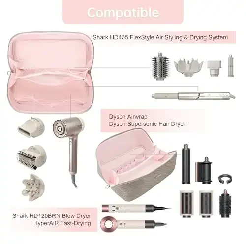 Leudes Hair Tools Travel Bag For Dyson Airwrap Hair Dryer Shark Flex Style Carrying Case Travel Makeup Bag Portable Pouch Open Flat Packing Organizers with Divider and Handle (Camel) - 4
