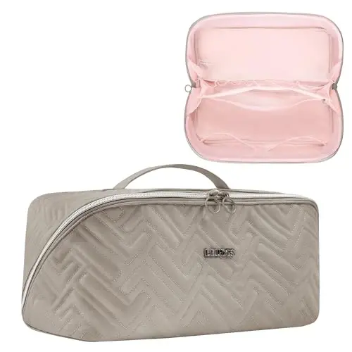 Leudes Hair Tools Travel Bag For Dyson Airwrap Hair Dryer Shark Flex Style Carrying Case Travel Makeup Bag Portable Pouch Open Flat Packing Organizers with Divider and Handle (Camel) - LEUDES (1)