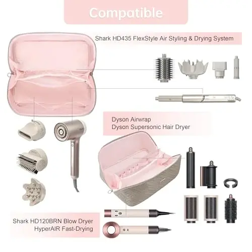 Leudes Hair Tools Travel Bag For Dyson Airwrap Hair Dryer Shark Flex Style Carrying Case Travel Makeup Bag Portable Pouch Open Flat Packing Organizers with Divider and Handle (Camel) - 1